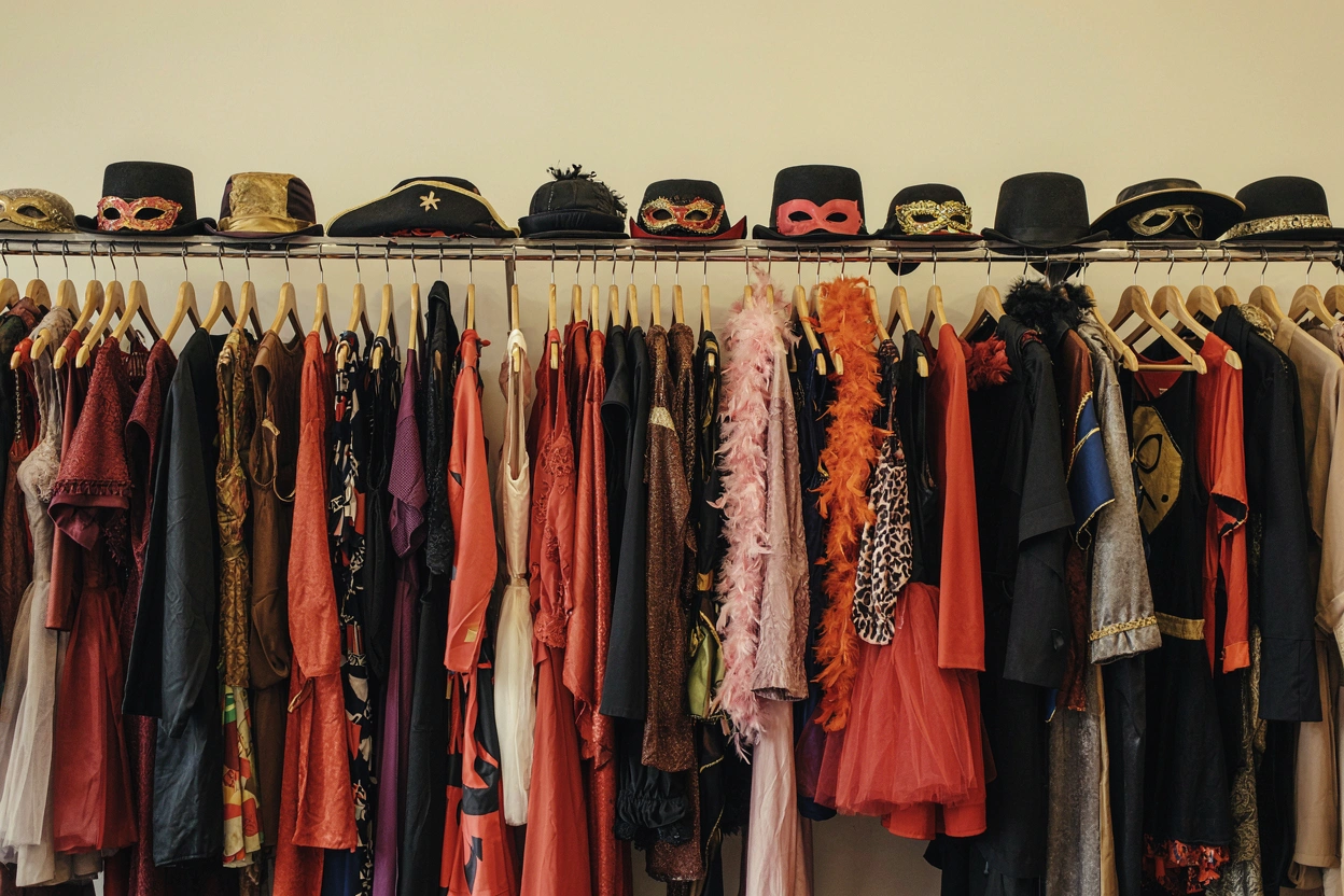 Portant de déguisements avec capes, tutus et chapeaux