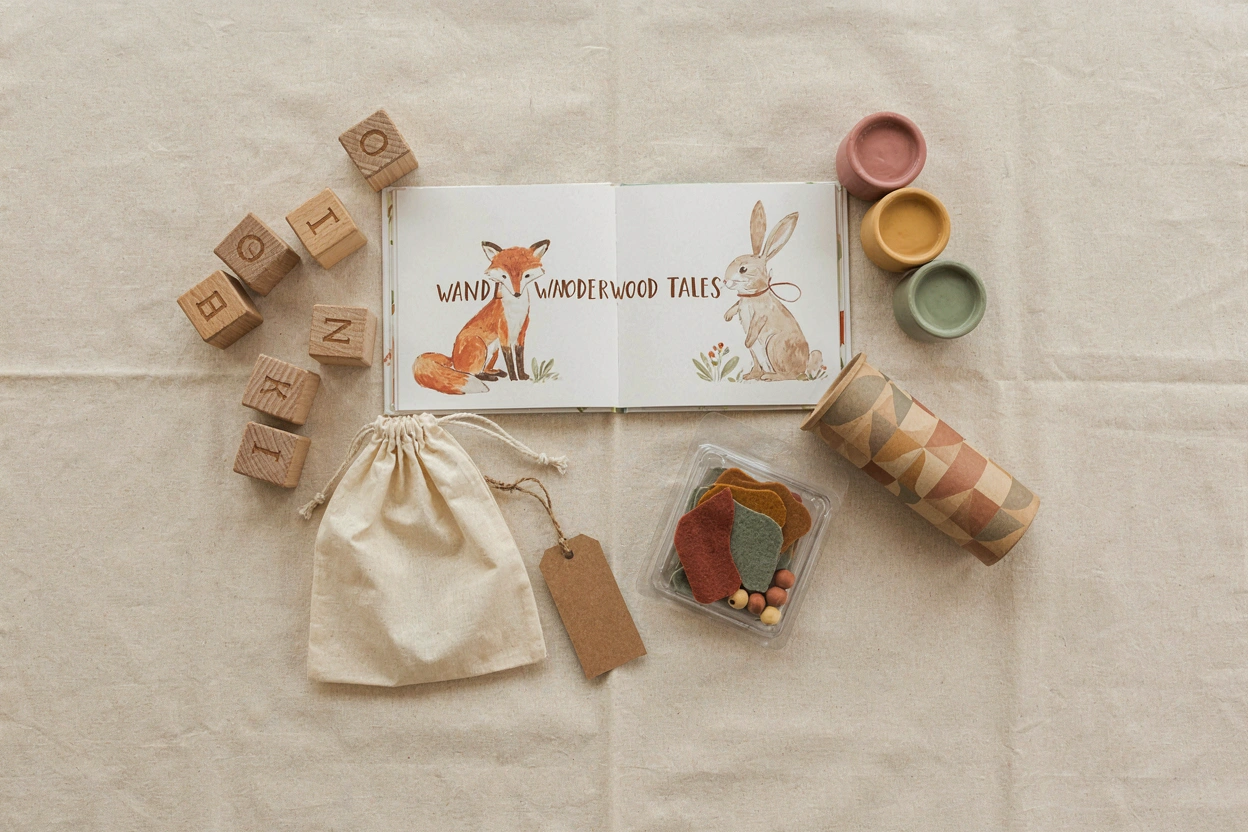 Cadeaux pour enfant : cubes en bois, kit créatif, livre illustré et pâte à modeler