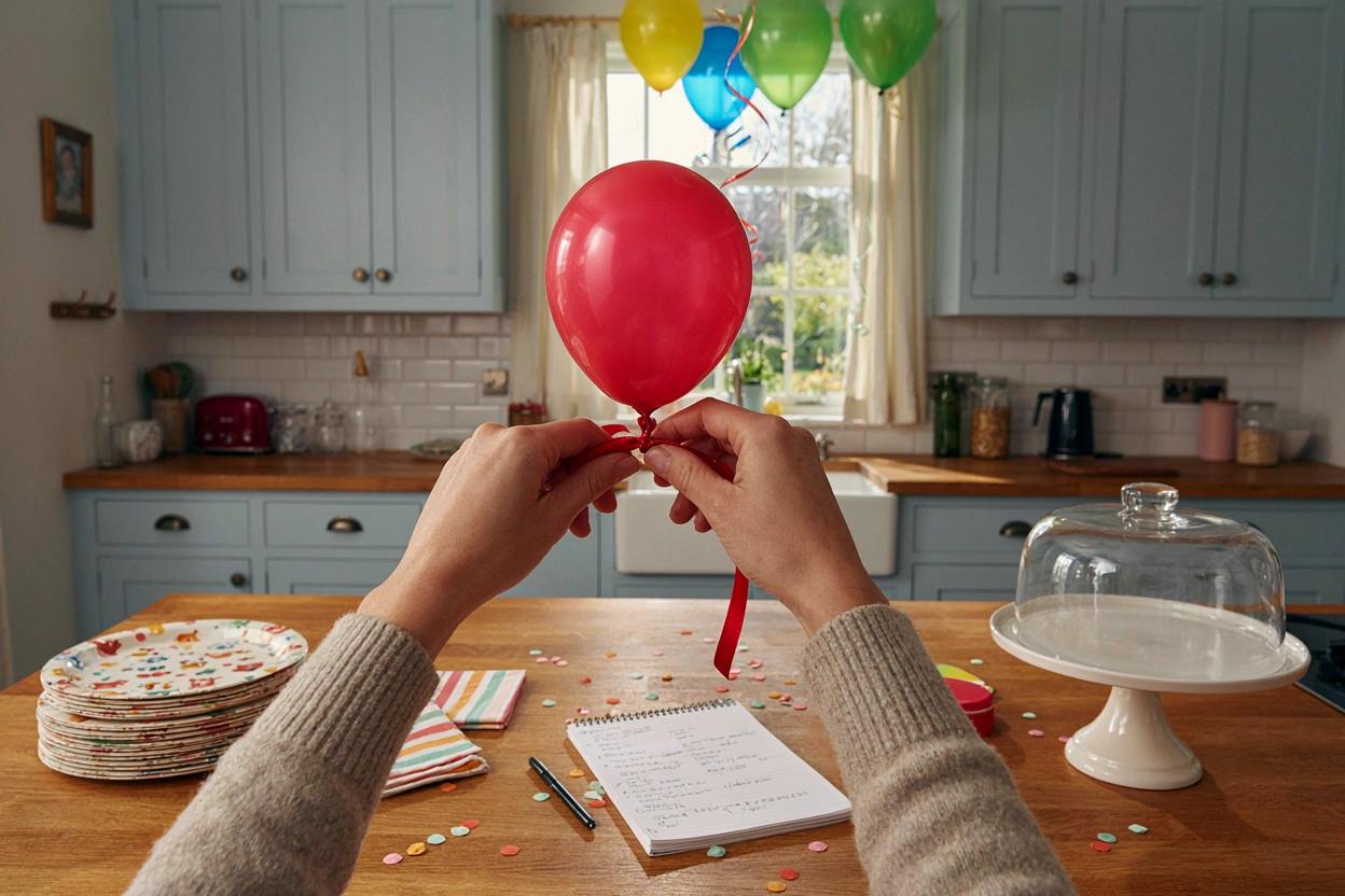 Préparation d'un anniversaire d'enfant sur un îlot de cuisine